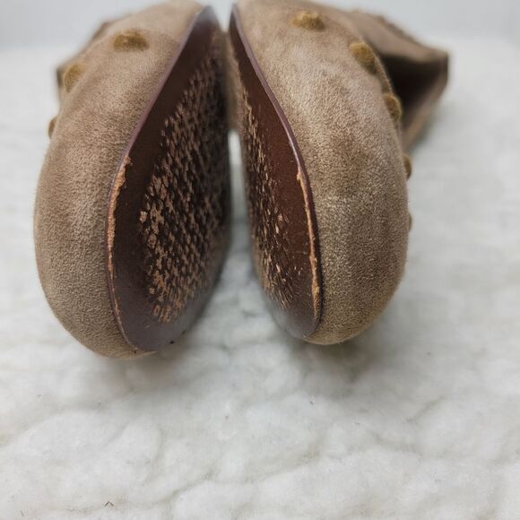 Tory Burch Womens Size 7 Colt Suede Covered Studs Block Heel Pump River Rock - Picture 7 of 7